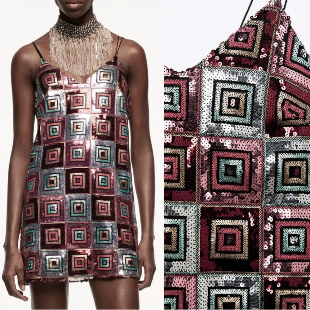 Zara Festive Sequin Backless Mini Dress L